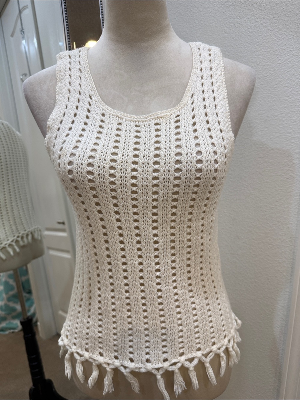 Madewell Cream Crochet Fringe Tank